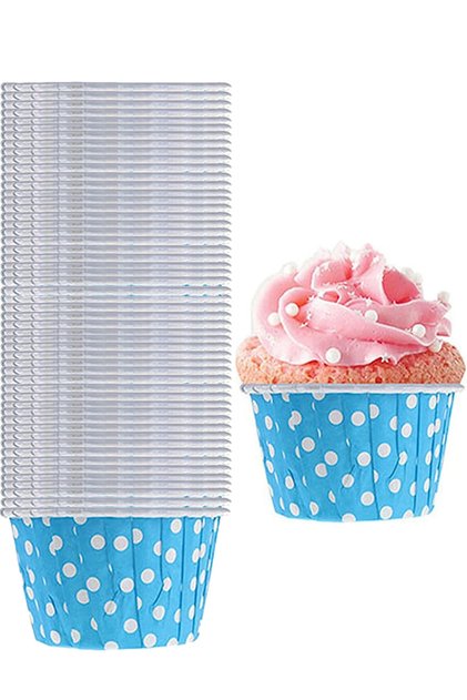 50 Packs Light Blue Colored Polka Dot Paper Muffin Cake And Soufflé Capsule Cupcake Baking Mold Paper