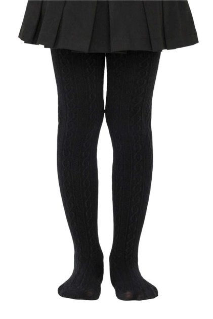 2 Pieces Girls' Black Knitwear Karina Self-patterned Thick Pantyhose