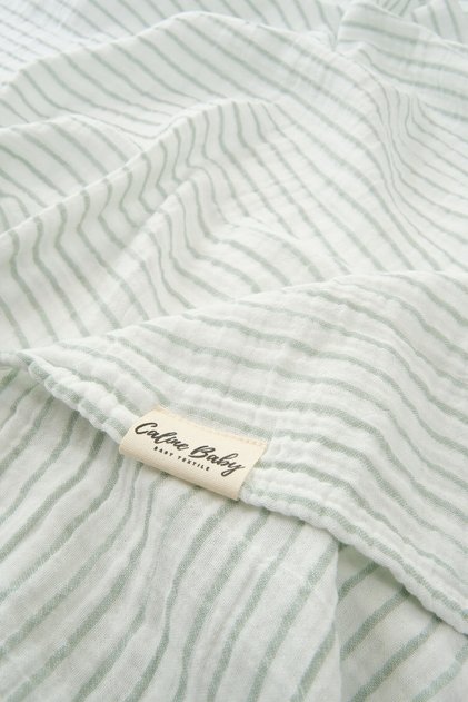 2 Layers Striped Muslin Swaddle Cloth 30/10 - 120x120 Cm Green