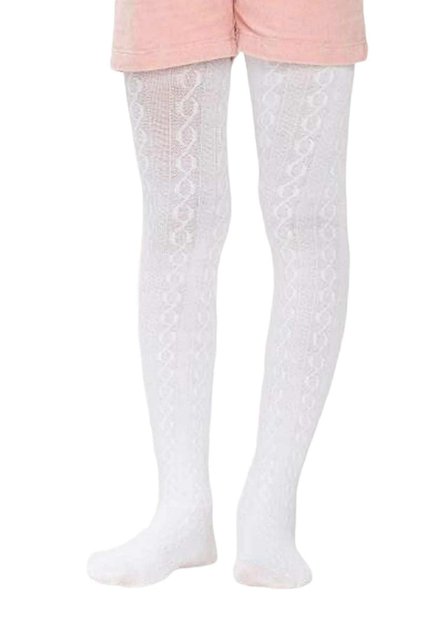 2 Pieces Girls' White Knitwear Karina Self-patterned Thick Pantyhose