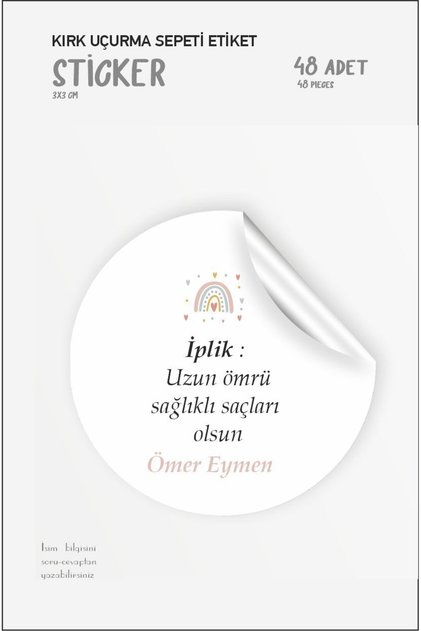 Kırk Sepeti Etiketi Kırk Uçurma Etiket 48 Adet Yuvarlak