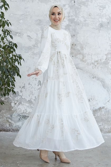 Miles Leaf besticktes Chiffonkleid – Weiß