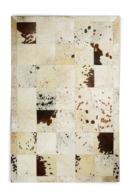 Krem Rengi Doğal Dana Derisi Patchwork Halı