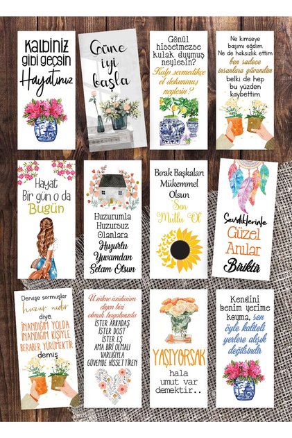 Floral Motto 12 Adet Sunum Kahve Kartları