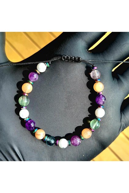 Pisces Natural Stone Bracelet > Moon Stone - Moonstone - Amethyst - Fluorite - Sun Stone