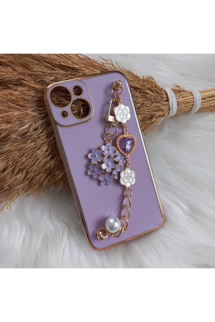 Floral stone inlaid handheld laser case compatible with iphone 13