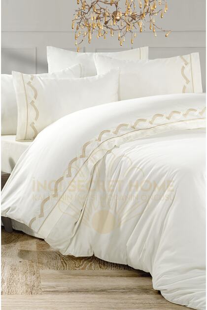 Embroidered Cotton Satin Duvet Cover Set Consisting of 6 Pieces