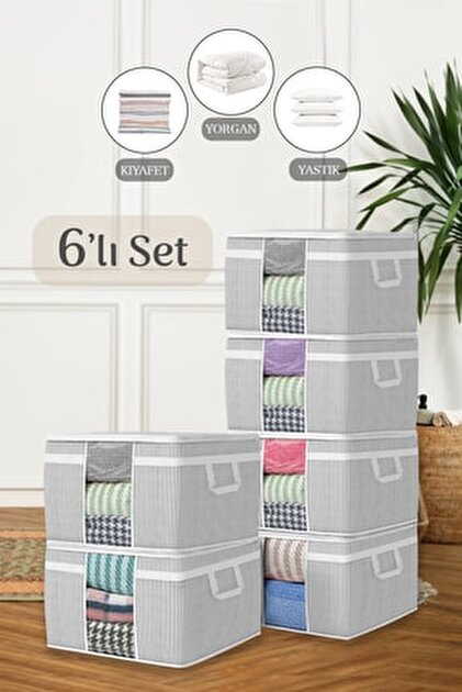 Meleni Home 6'lı Çekyat Tipi Siyah Şeritli Organizer Hurç - Baza