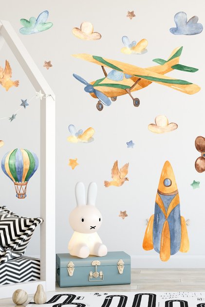 Kids Room Wall Sticker Set Airplane Themed Pilot
