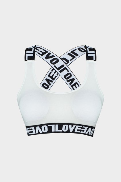 Ecru Cotton Love Rubber Cross Strap Γυναικείο μπουστάκι με επένδυση