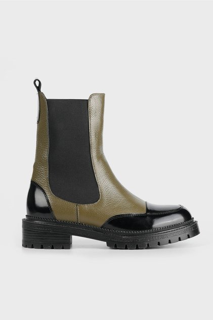 Women's Black Green Genuine Leather Chelsea Boots & Booties, Size 34-35-41
