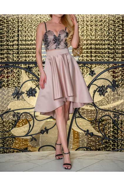 Powder Color Satin High Waist Asymmetrical Skirt