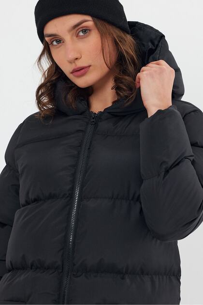Haină/jachetă/parka de iarnă cu puf pentru femei, impermeabilă și rezistentă la vânt, cu glugă, cu fermoar, negru - 97