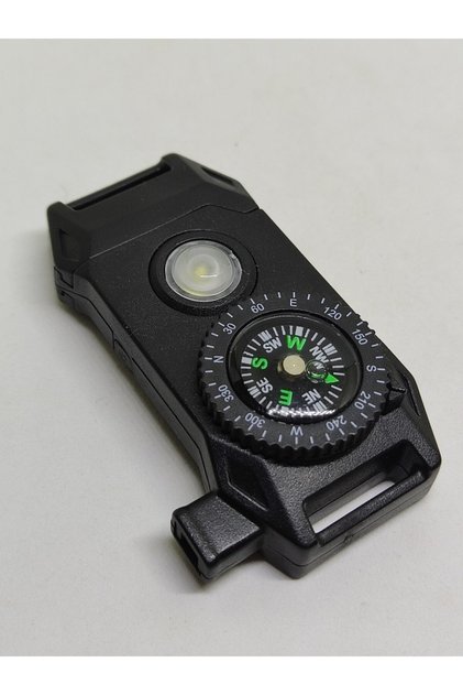 Fire Starter, LED Light, Compass and Whistle Feature Clip