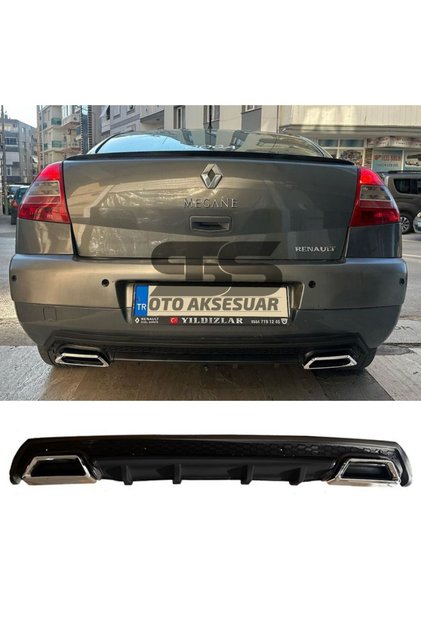 Renault Megane 2 Sedan Difüzör Arka Tampon Eki 2 Egzoz Çıkışlı Siyah Lüx Tip
