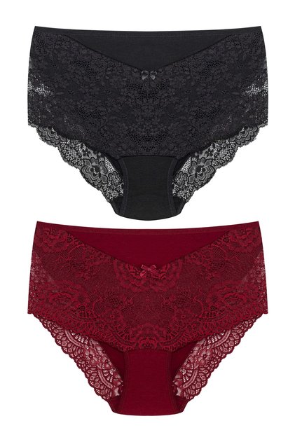 2-Piece Large Size Cotton Bato Women's Panties with Lace Front and Back