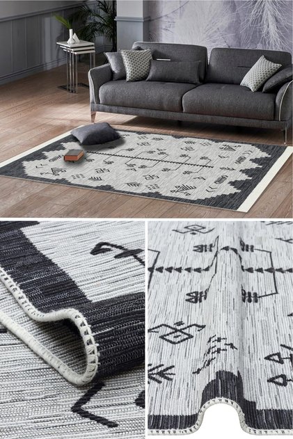 Yıkanabilir Çift Taraflı Kilim Iskandinav Desen Pamuk Kilim Eko Halı Modern Yolluk Yazlık Kilim
