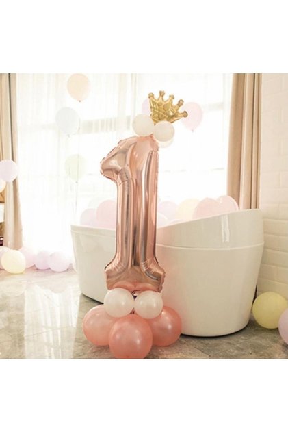 1 Year Old Rose Number And King Crown Foil Balloon Birthday