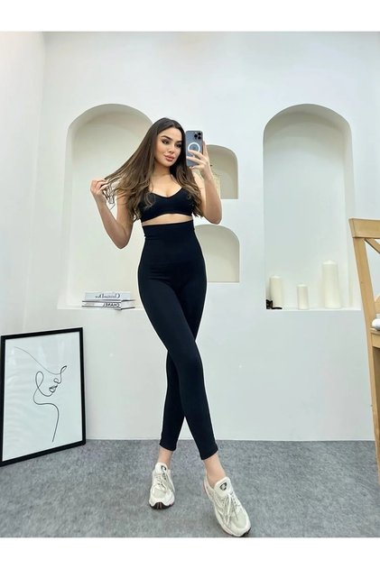 Women's Black Diving Fabric Ultra High Waist Firming Lycra Tights