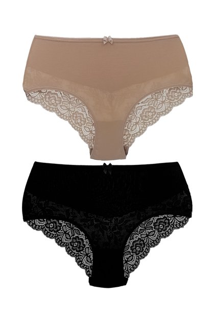 2-Piece Cotton High Waist Lace Detailed Plus Size Women's Panties