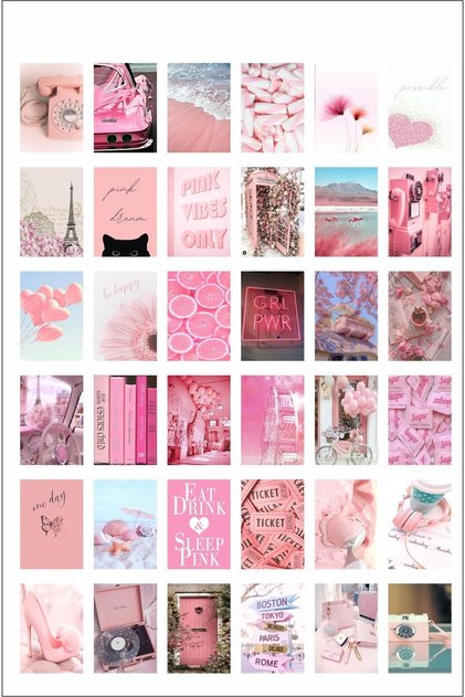 Pastel Pembe Poster Seti 36 Adet 10x15 Cm Girl Gift