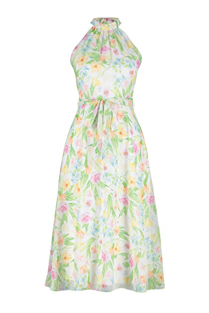 white floral print halterneck chiffon midi dress Anabelle Halter Neck Midi Dress