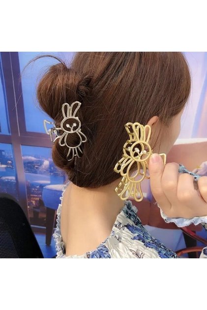Trend Fashion Large Dark Smoked Gray Silver Metal Steel Rabbit Pearl Buckle Latch Clip Women's Children