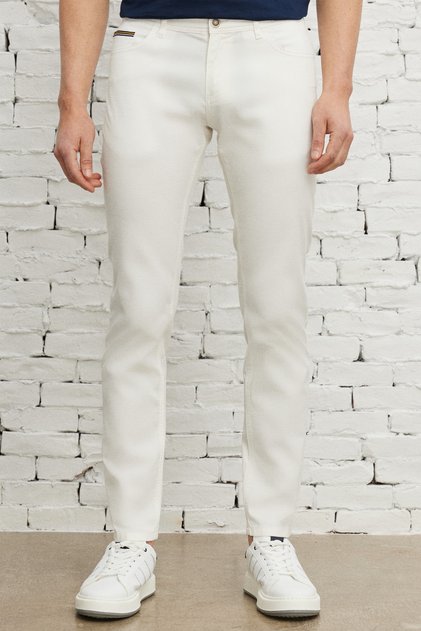 Men's White Slim Fit Slim Fit 5 Pocket Flexible Chino Trousers