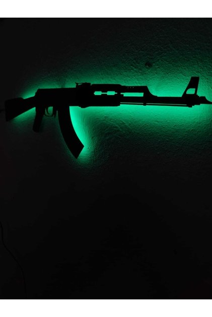 Ak47 Silah Led Işıklı Ahşap Tablo