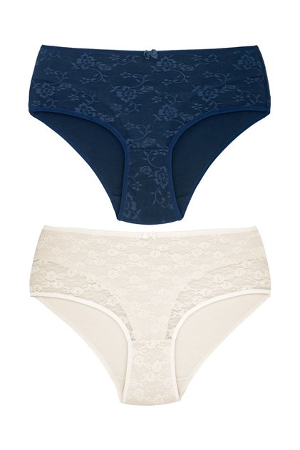 2-Piece Double Layer Lined Lace Back Cotton Plus Size Women's Panties