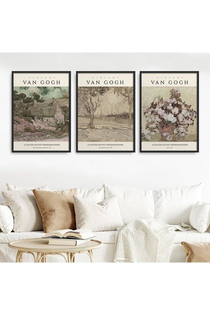 Set of 3 Natural Wood Laminated Frame Wall Art Abstract Vincent Van Gogh 30X40Cm 40X60Cm Hpn132