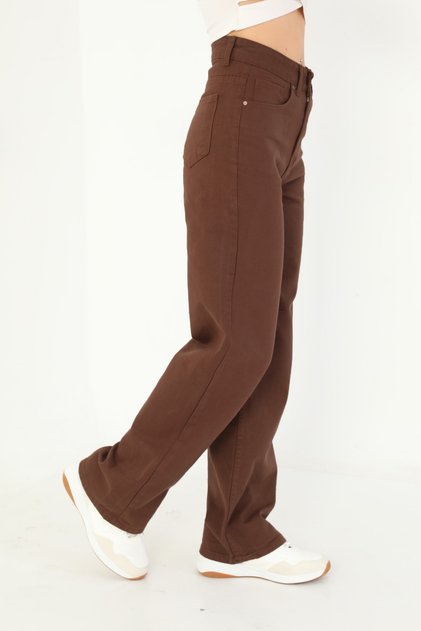Women's Brown Wide Leg Palazzo High Waist Trousers