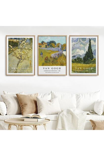 Set of 3 Natural Wood Laminated Frame Classic Works Abstract Vincent Van Gogh 30X40Cm 40X60Cm Hpn133
