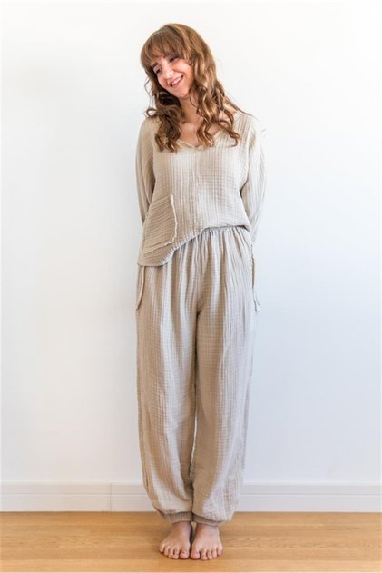 Muslin Unisex Elastic Jogger Pants Beige