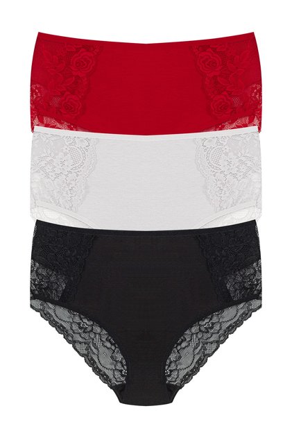 3-Piece Cotton Front and Back Lace High Waist Large Size Women's Panties