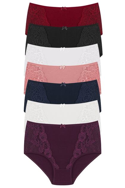 7-Piece High Waist Large Size Lace Detailed Cotton Bato Women's Panties
