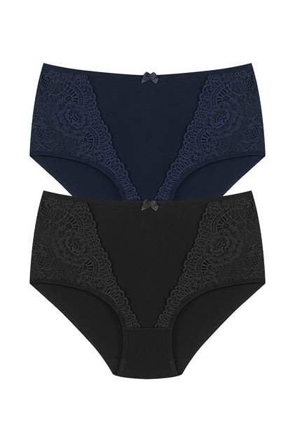 2-Piece High Waist Large Size Lace Detailed Cotton Bato Women's Panties