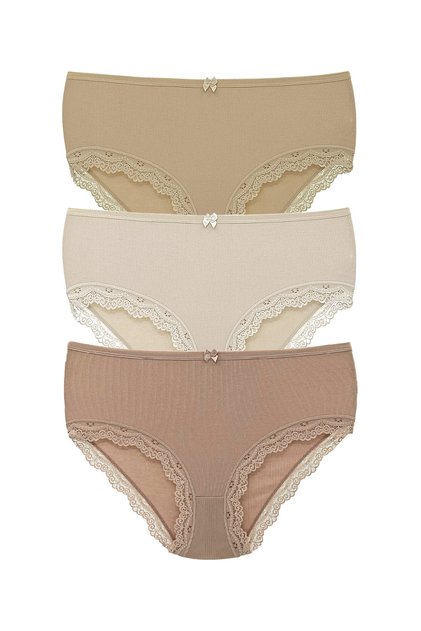 3-Piece Camisole Lace Detailed High Waist Large Size Bato Women's Panties