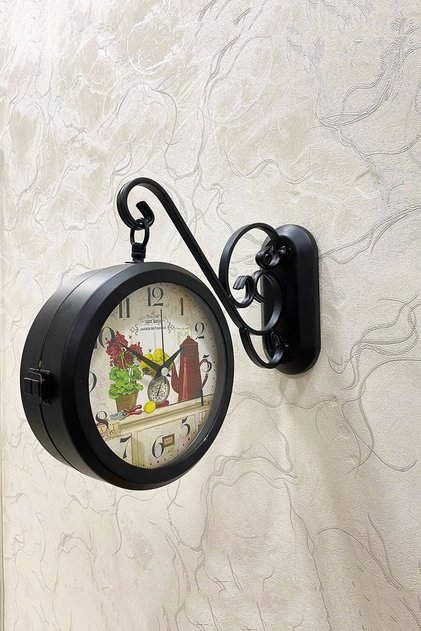 36x25 Cm Siyah Metal Istasyon Duvar Saati