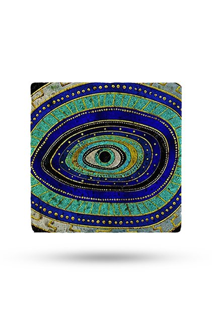 Doğal Taş Nihale 15x15cm Nazar Baskılı Çaydanlık Altlığı-tencere Tava Altlığı