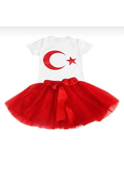 FATELLA Girl's 23 April 29 October Show Birthday Dress Patterned Short  Sleeve White T-shirt Tutu Skirt Set- Trendyol