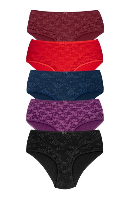5-Piece Double Lined Lace Front and Cotton Back Plus Size Women's Panties