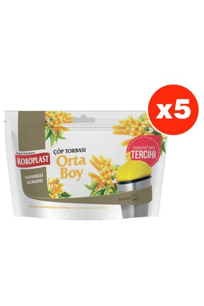 Hanımeli Kokulu Orta Boy 15li Çöp Torbası X 5 Paket (55*60 Cm)