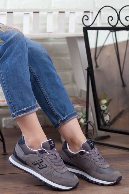 Women's Gray Lace-Up Sports Shoes • A19gyhmj0001