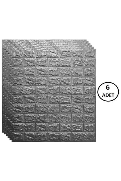 Nw02 Kendinden Yapışkanlı Esnek Gri Tuğla Duvar Kağıdı Paneli 70x77 Cm 6 Adet