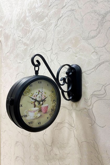 36x25 Cm Siyah Metal Istasyon Duvar Saati