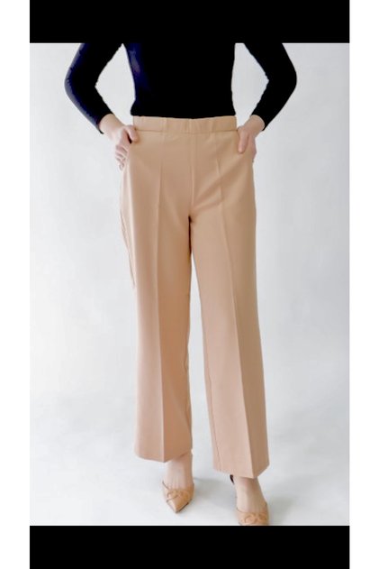 Bej Renk Beli Lastikli Bol Paça Pantolon