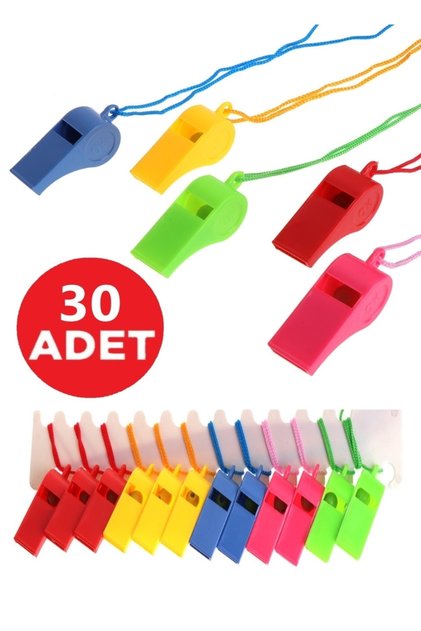 30 Adet Plastik Ipli Düdük Deprem Düdüğü Hakem Düdüğü