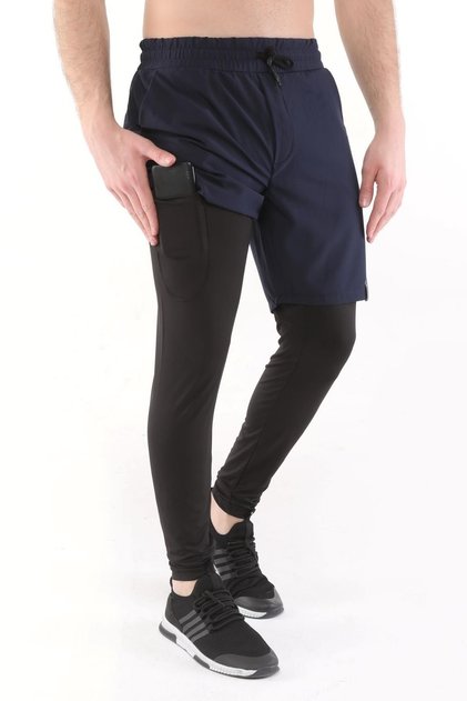 Men's Running Quick Dry Micropoly Turf Training Fitness Long Tights Outdoor Shorts