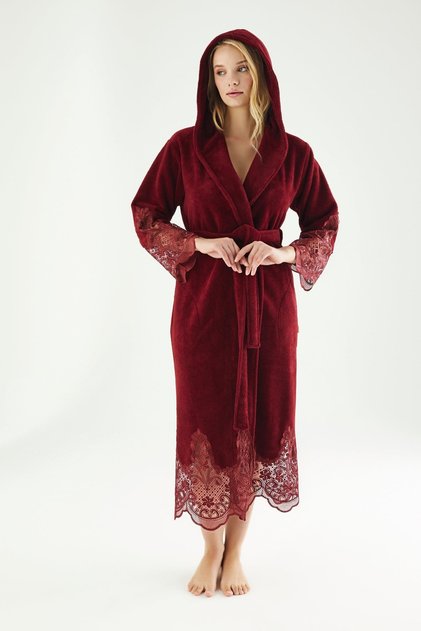 Lace Long Hooded Triga Bamboo Cotton Bathrobe